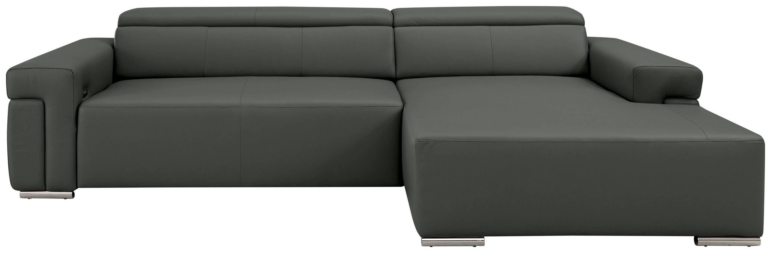 Ecksofa inkl. Funktion DUA Anthrazit Echtleder  - Chromfarben/Anthrazit, Design, Leder/Metall (293/170cm) - Novel