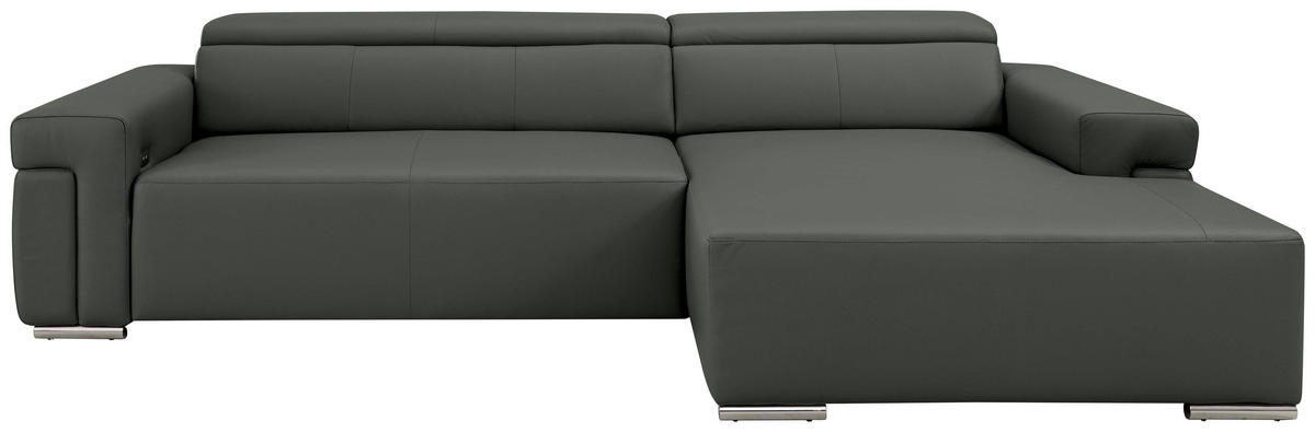 Ecksofa inkl. Funktion DUA Anthrazit Echtleder  - Chromfarben/Anthrazit, Design, Leder/Metall (293/170cm) - Novel