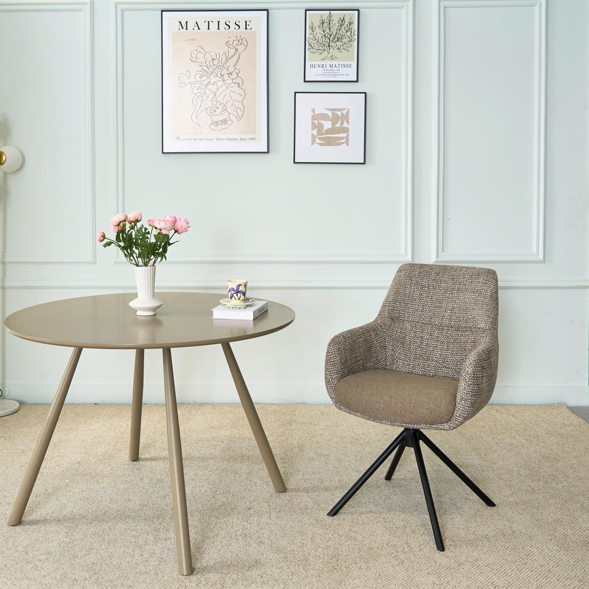 ARMLEHNSTUHL  Stoffauswahl, Sitzfläche 360° drehbar Webstoff  - Taupe/Schwarz, Design, Textil/Metall (59/91/69cm) - Novel