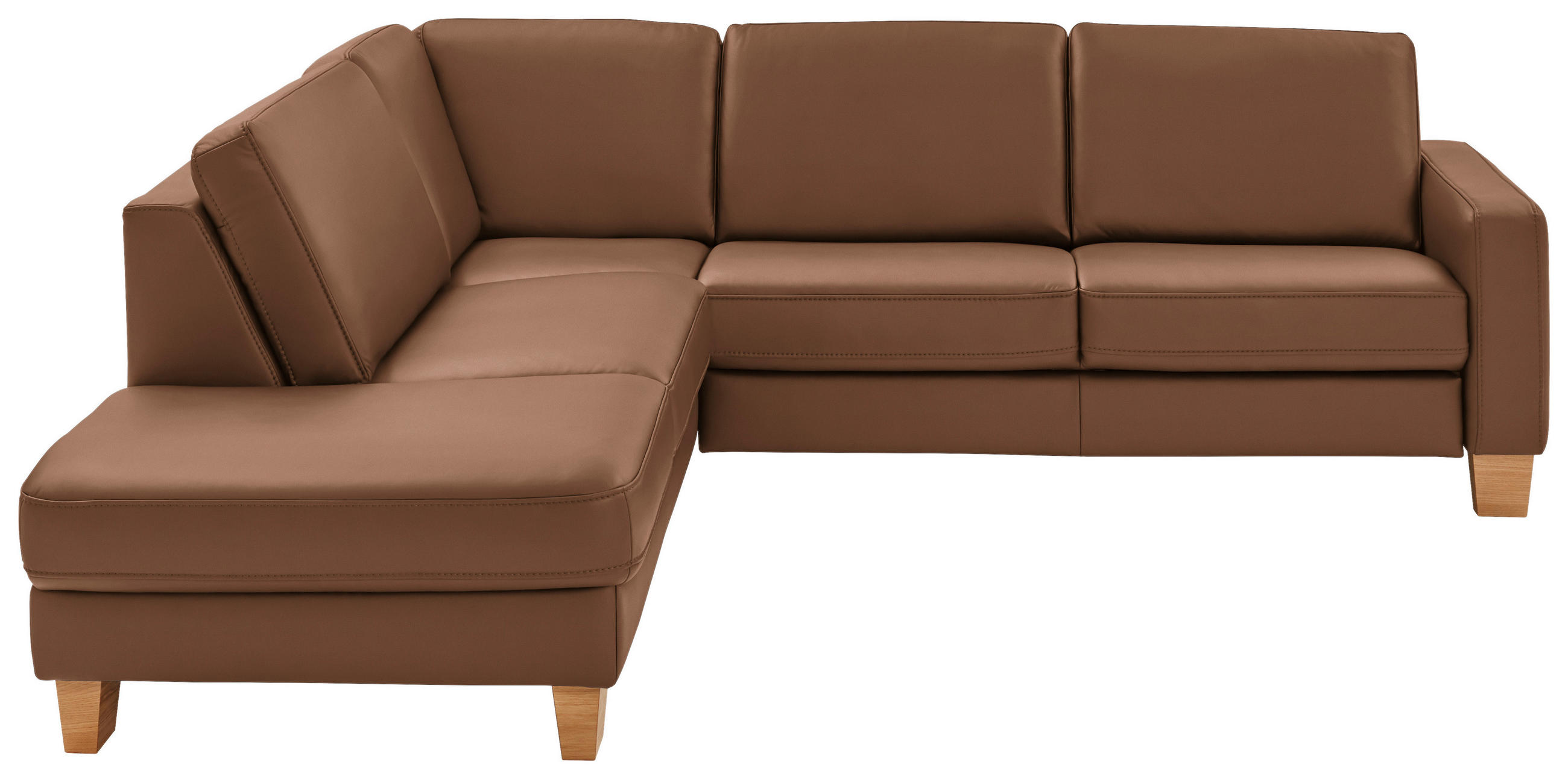 ECKSOFA in Echtleder Braun  - Eiche Bianco/Braun, Natur, Leder/Holz (235/257cm) - Valdera