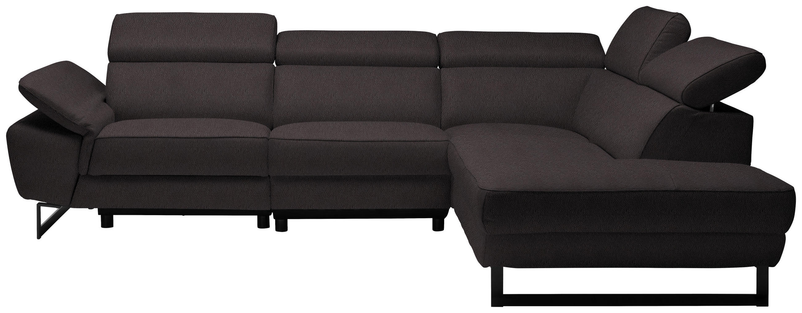 ECKSOFA in Echtleder Dunkelbraun  - Dunkelbraun/Schwarz, Design, Leder/Metall (281/225cm) - Celina Home