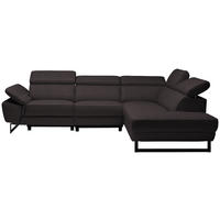 ECKSOFA in Echtleder Dunkelbraun  - Dunkelbraun/Schwarz, Design, Leder/Metall (281/225cm) - Celina Home