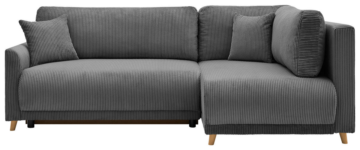 ECKSOFA MILOS Grau Cord Rückenkissen, Bettkasten, Schlaffunktion, Rücken echt  - Naturfarben/Grau, Design, Textil (224/148cm) - P & B