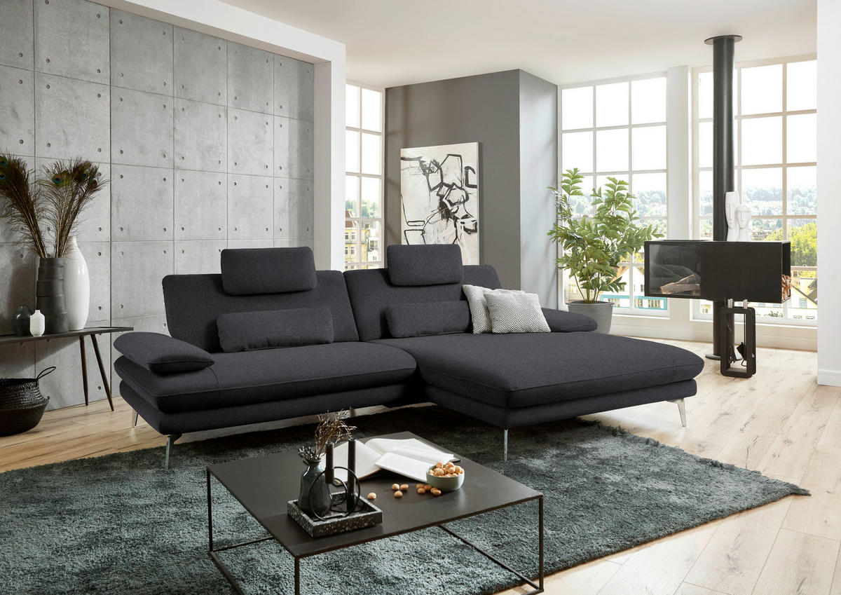 ECKSOFA in Webstoff Anthrazit  - Anthrazit/Schwarz, Design, Textil/Metall (284/184cm) - Dieter Knoll
