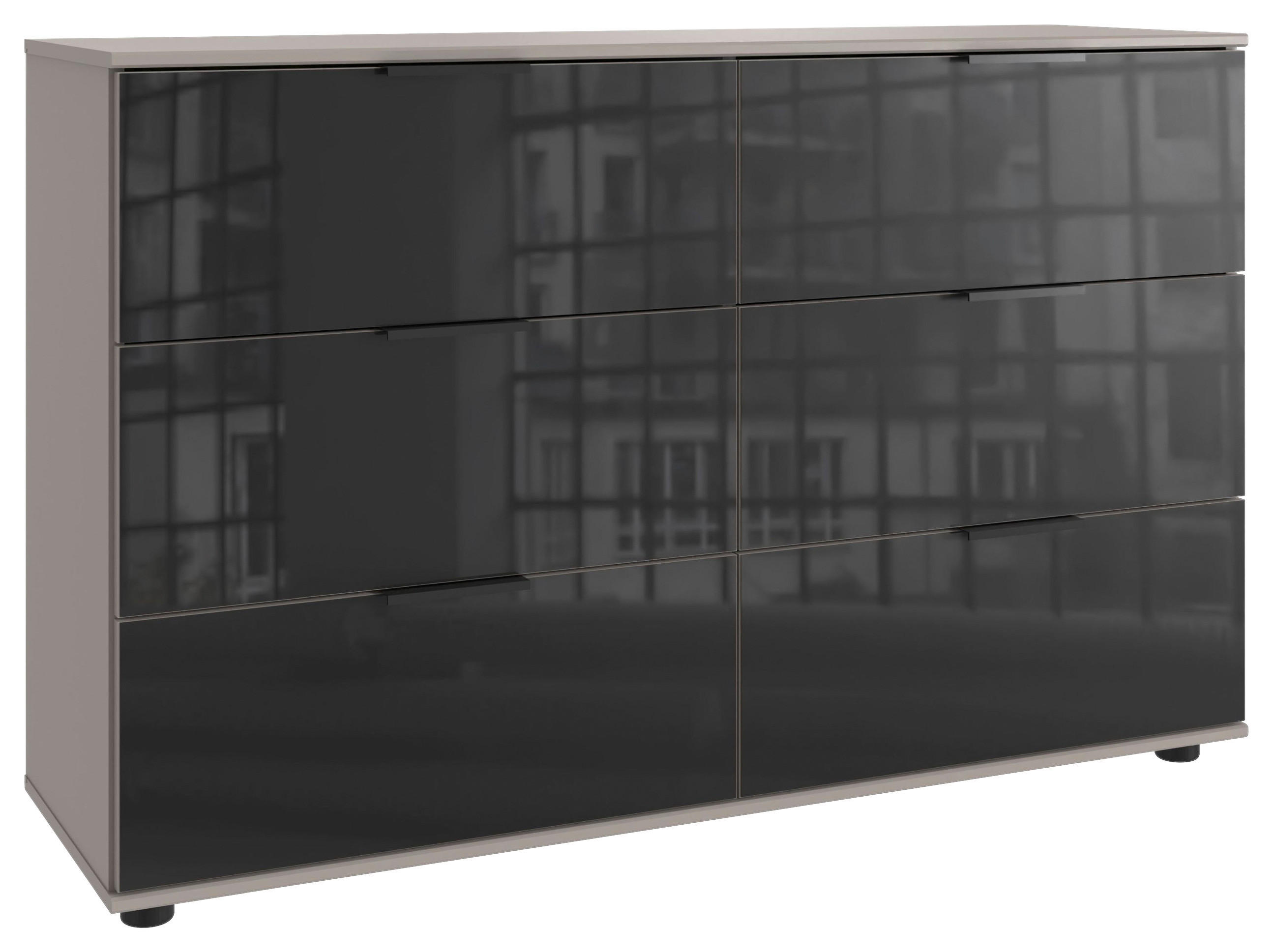 KOMMODE , 130/83/41 cm, 6 Schublade(n)  - Schwarz/Grau, KONVENTIONELL, Glas/Holzwerkstoff (130/83/41cm) - Boxxx