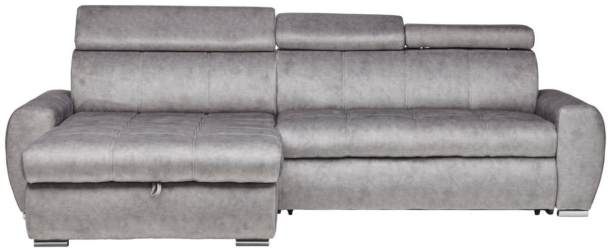 ECKSOFA in Velours Grau  - Chromfarben/Grau, Design, Kunststoff/Textil (276/173cm) - Stylife