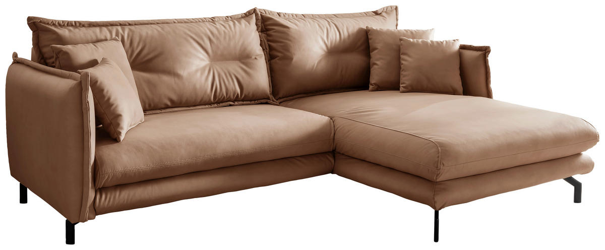 ECKSOFA in Lederlook Taupe  - Taupe/Schwarz, Modern, Textil/Metall (255/180cm) - Livetastic