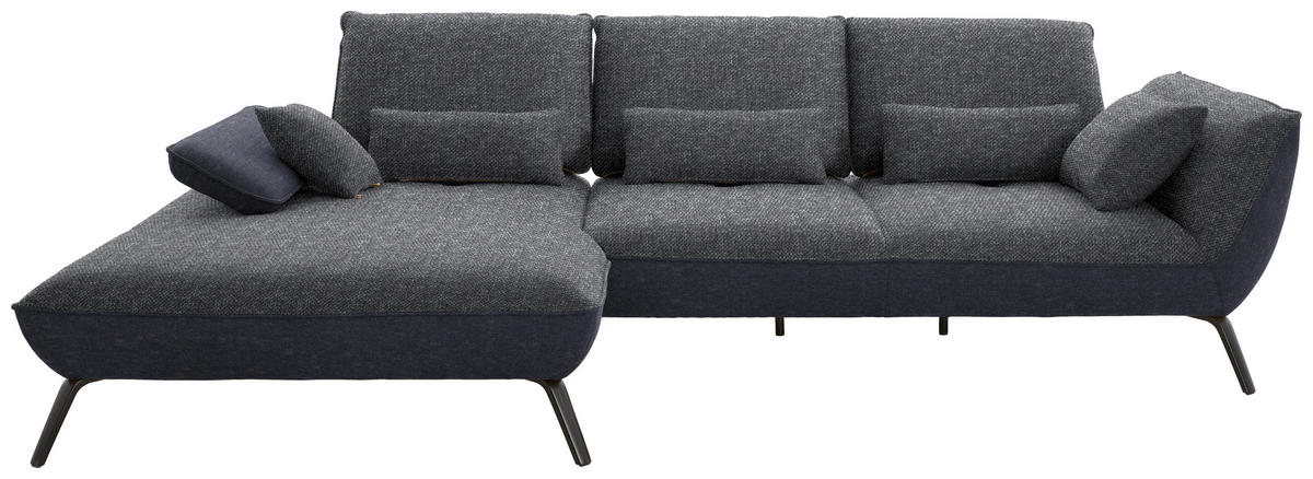 ECKSOFA in Flachgewebe Anthrazit  191/301 cm  - Anthrazit/Schwarz, Design, Textil/Metall (191/301cm) - Moderano