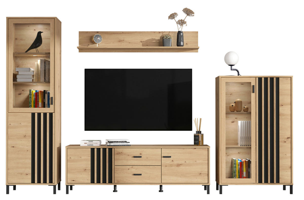 KOMODA POD TELEVIZI, černá, dub artisan, 157/52/40 cm - černá/dub artisan, Basics, kompozitní dřevo/plast (157/52/40cm) - Hom`in