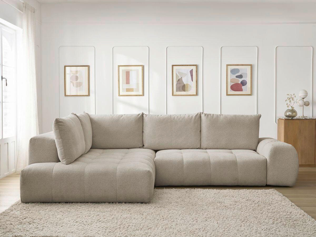 ECKSCHLAFSOFA EVEREST  mit Rücken echt, Armteil links, Armteil rechts Flachgewebe Taupe  - Taupe/Schwarz, MODERN, Kunststoff/Textil (320/212cm)