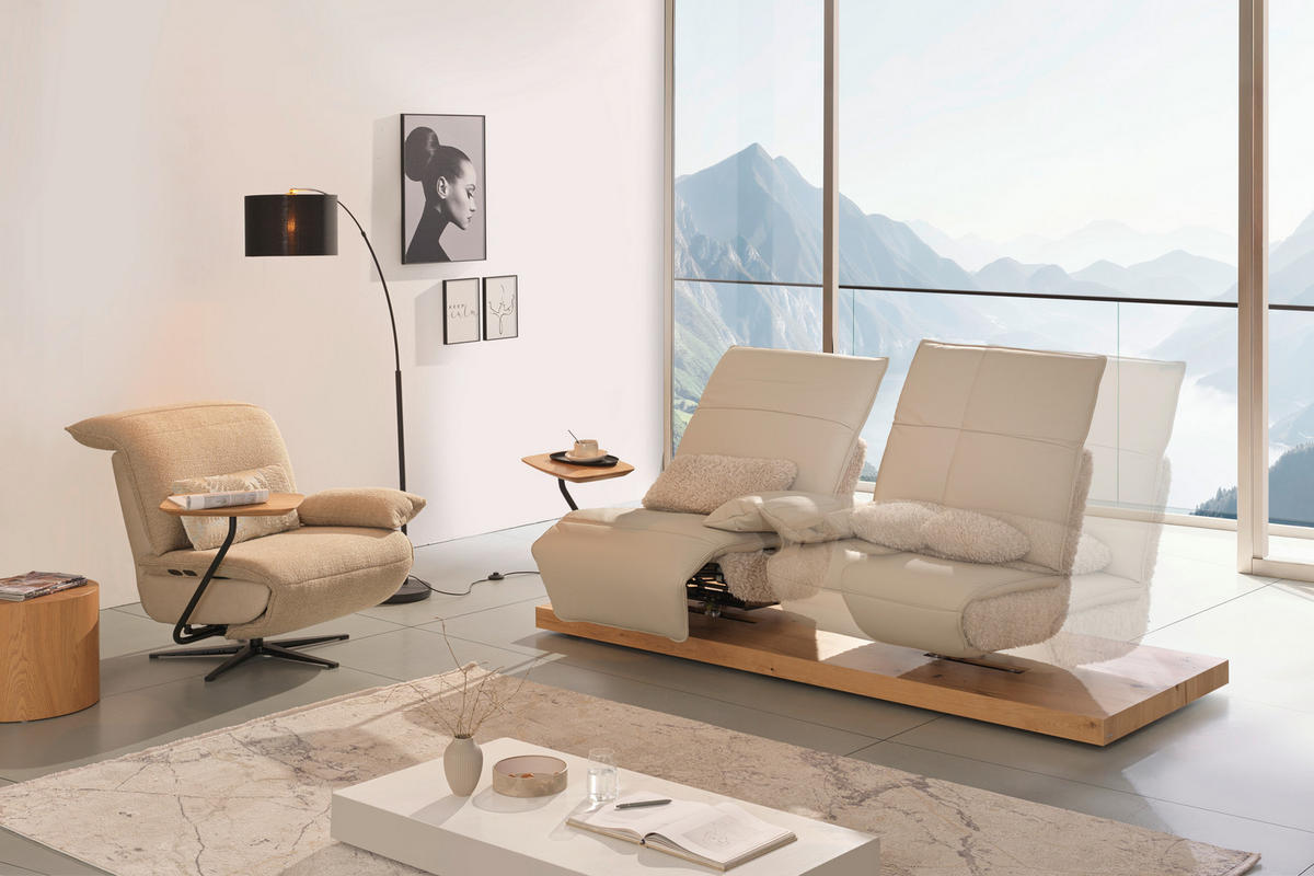 2-SITZER-SOFA in Hochflor Echtleder Creme  - Beige/Creme, Design, Leder/Holz (240/65/104cm) - Koinor