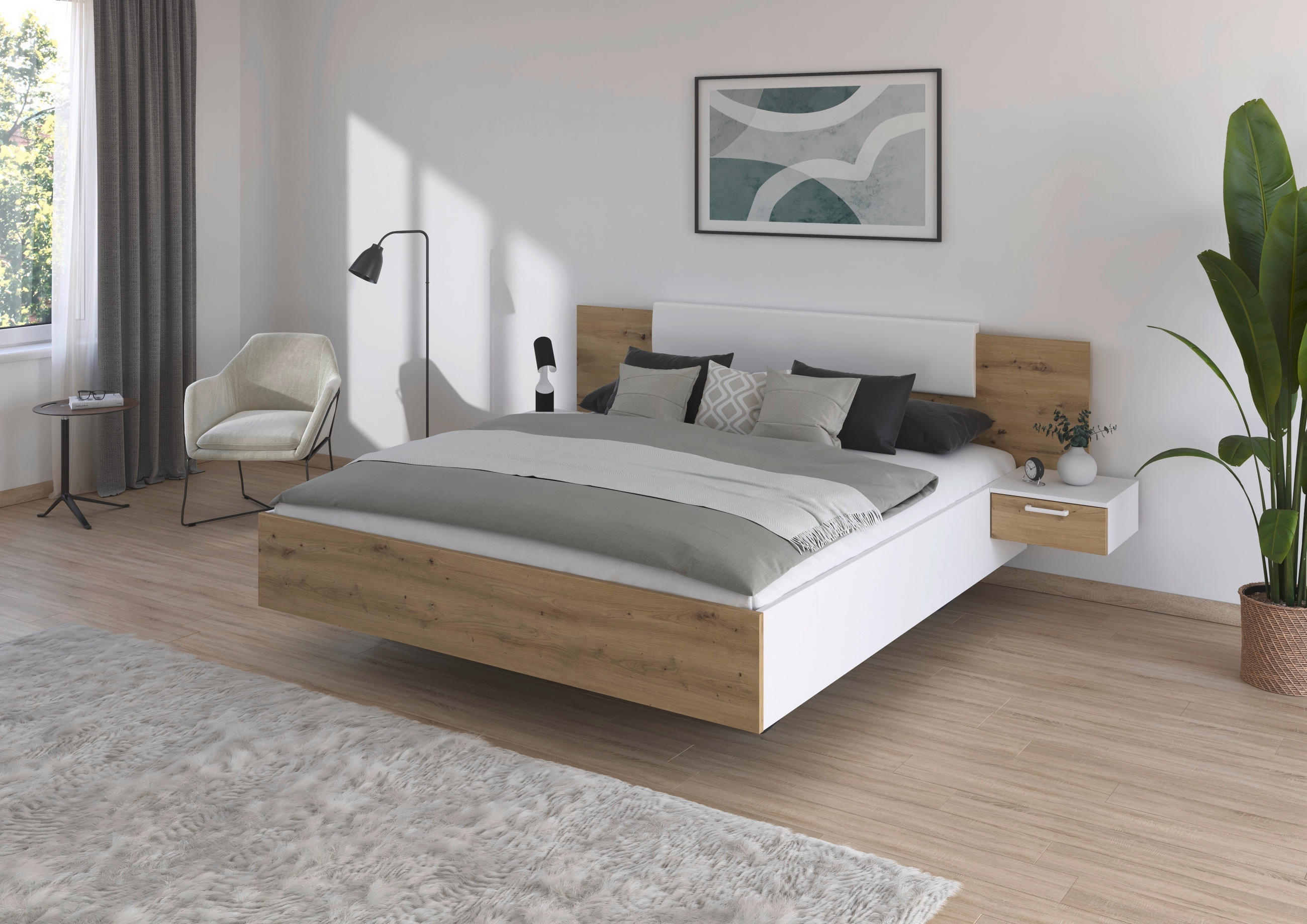 SÄNGSYSTEM 180/200 cm  i vit, ek Artisan   - vit/ek Artisan, Modern, trämaterial (180/200cm) - Rauch Möbel