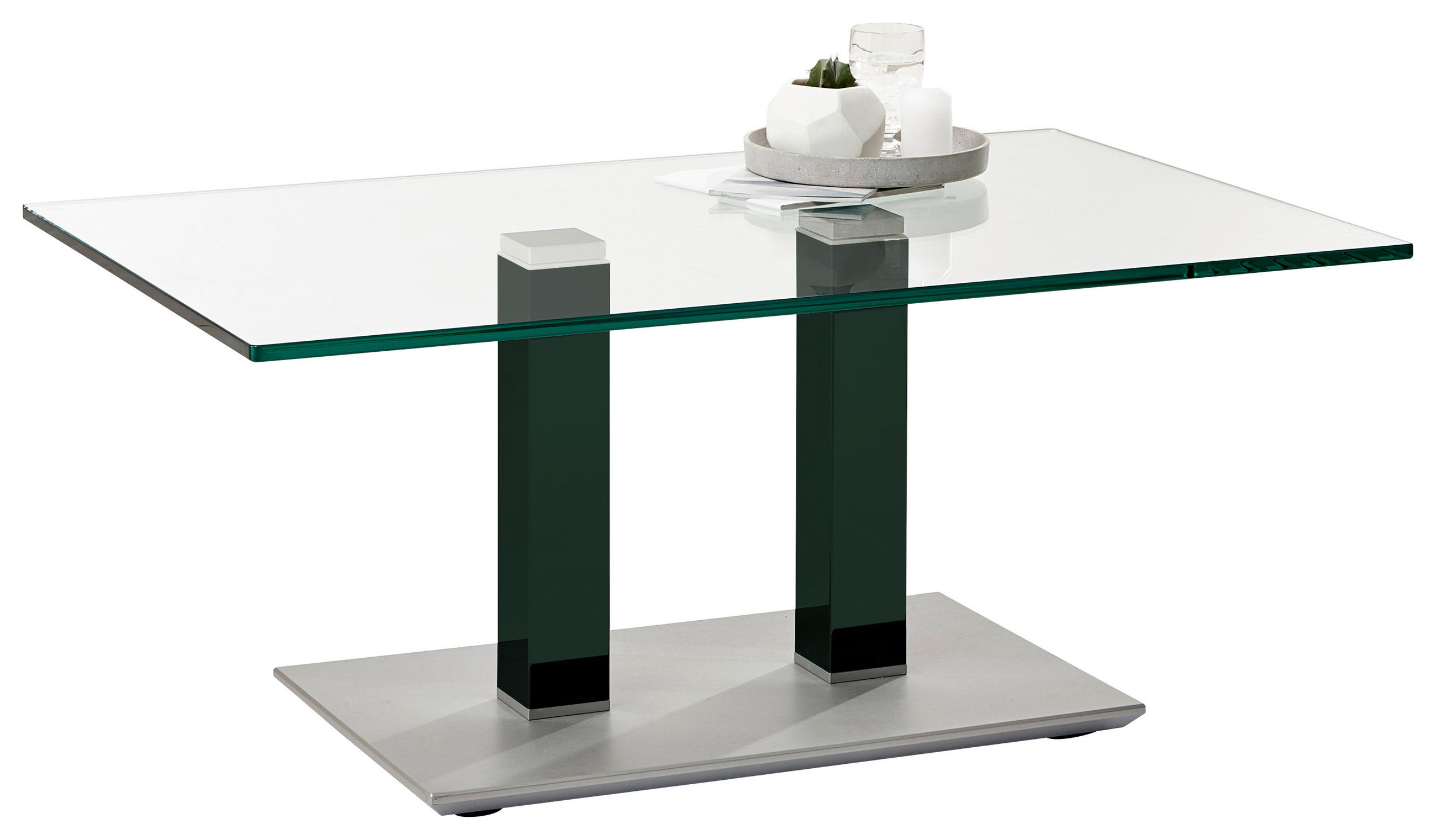 COUCHTISCH Klarglas 110/70/46-65 cm rechteckig Grün, Edelstahlfarben  - Edelstahlfarben/Grün, Design, Glas/Kunststoff (110/70/46-65cm)