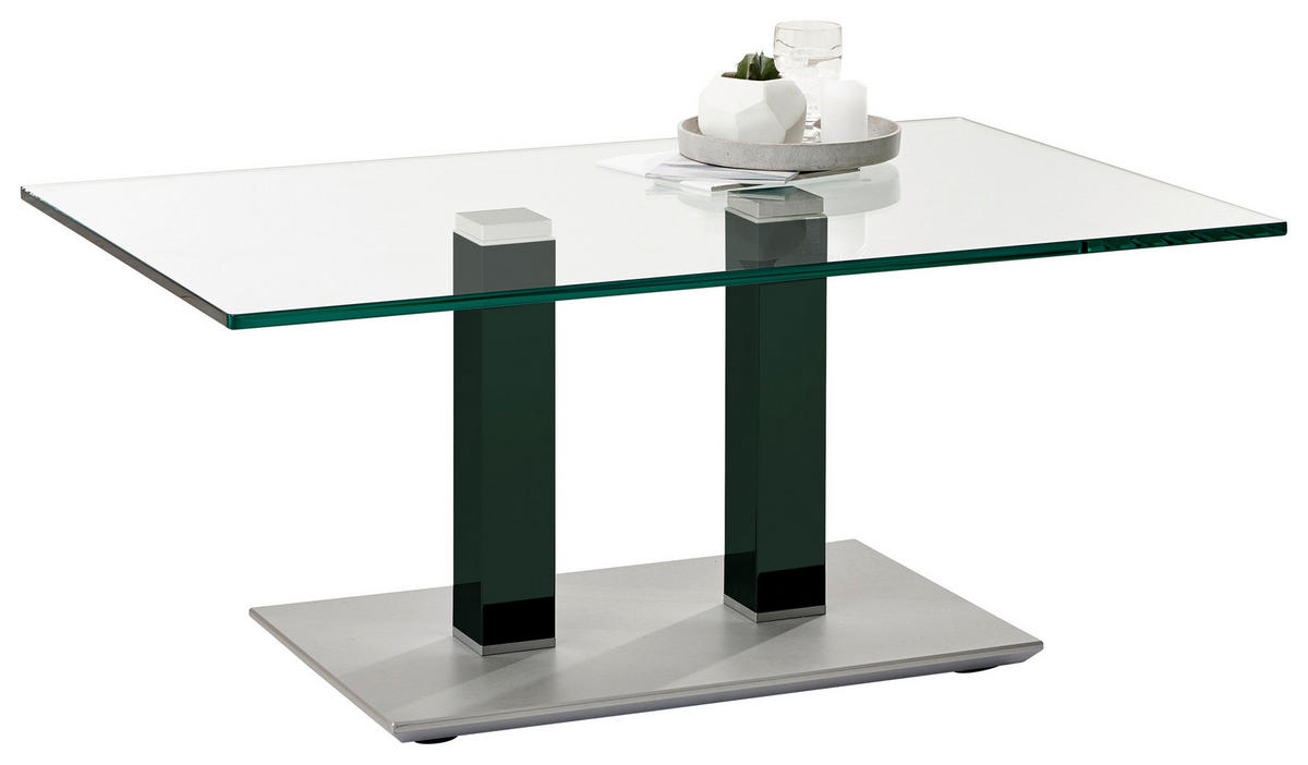 COUCHTISCH Klarglas 110/70/46-65 cm rechteckig Grün, Edelstahlfarben  - Edelstahlfarben/Grün, Design, Glas/Kunststoff (110/70/46-65cm)