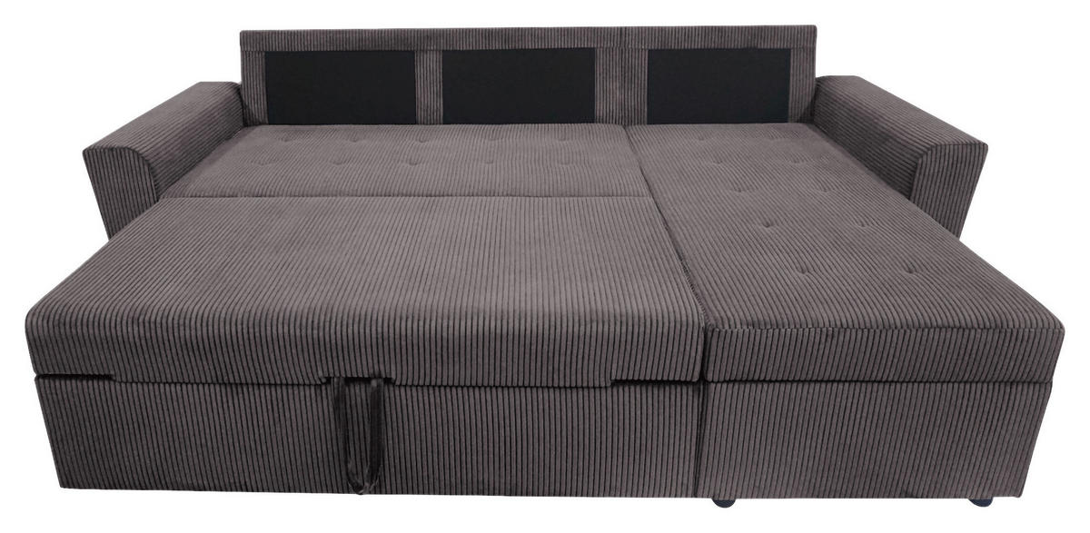 ECKSOFA TERMOLI in Cord Graubraun  231/155 cm  - Graubraun/Schwarz, Design, Kunststoff/Textil (231/155cm) - MID.YOU