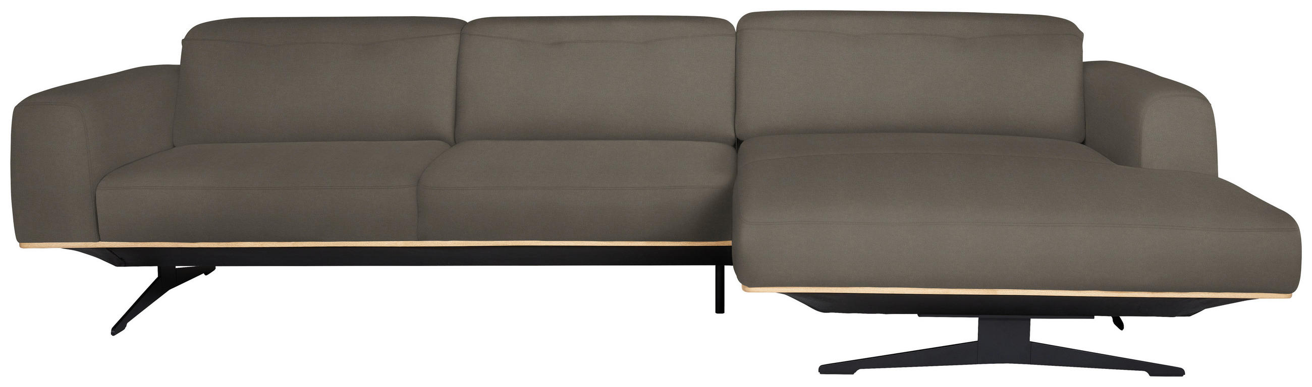 ECKSOFA in Echtleder Graubraun  - Eichefarben/Graubraun, Design, Leder/Holz (305/163cm) - Novel