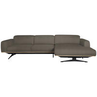 ECKSOFA in Echtleder Graubraun  - Eichefarben/Graubraun, Design, Leder/Holz (305/163cm) - Novel