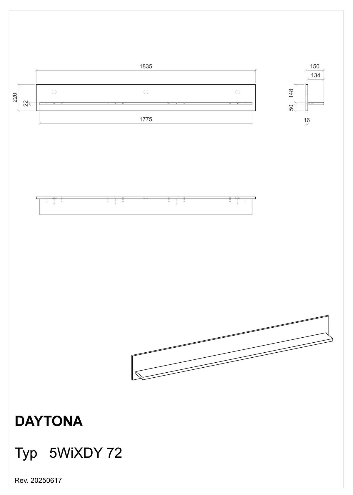 WANDBOARD Holzwerkstoff Weiß  - Weiß, Design, Holzwerkstoff (183/22/15cm) - Livetastic