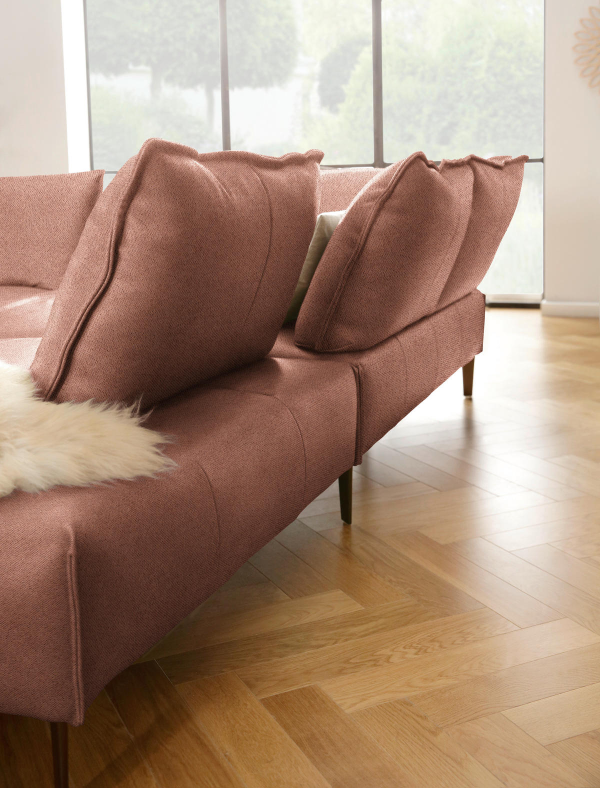 ECKSOFA in Webstoff Terracotta  340/272 cm  - Terracotta/Schwarz, MODERN, Textil/Metall (340/272cm) - W.Schillig