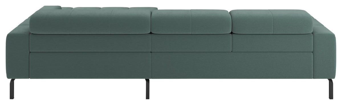 ECKSOFA Grün Feincord Rücken echt, Kopfteilverstellung, Sitztiefenverstellung  - Schwarz/Grün, KONVENTIONELL, Textil/Metall (293/226cm) - Hom`in