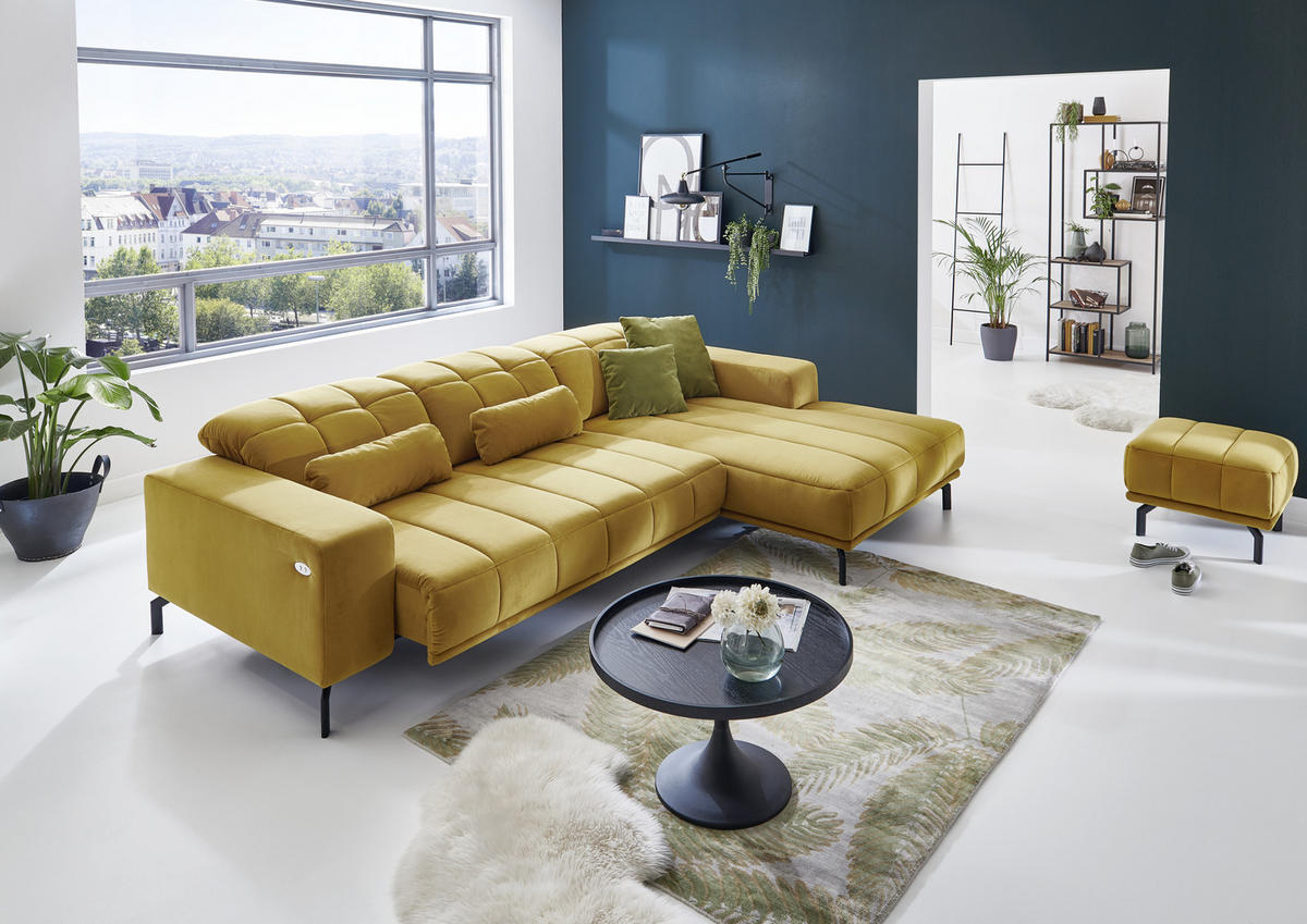 ECKSOFA in Velours Currygelb  - Currygelb/Schwarz, Design, Textil/Metall (195/293cm) - Beldomo Style