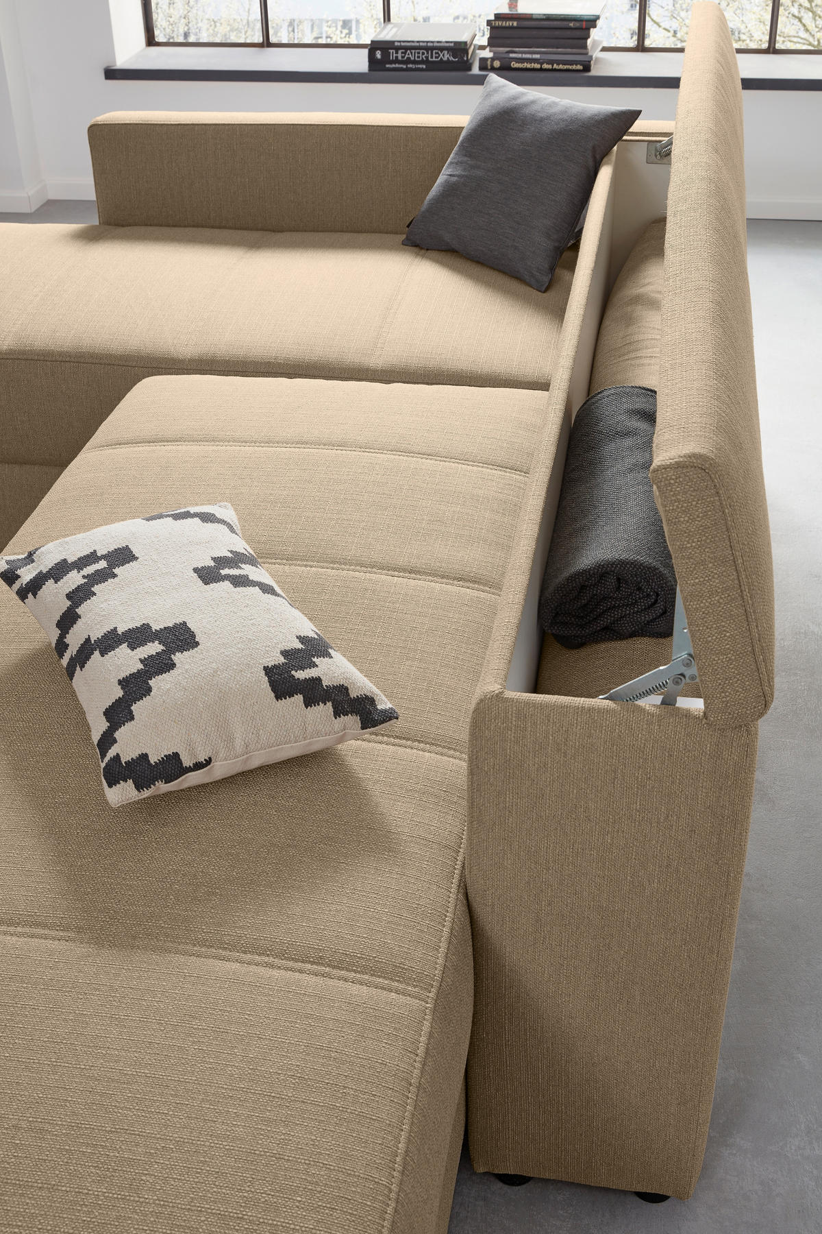 ECKSOFA in Webstoff Beige  287/229 cm  - Beige/Schwarz, Design, Kunststoff/Textil (287/229cm) - LOOKS by W.Joop