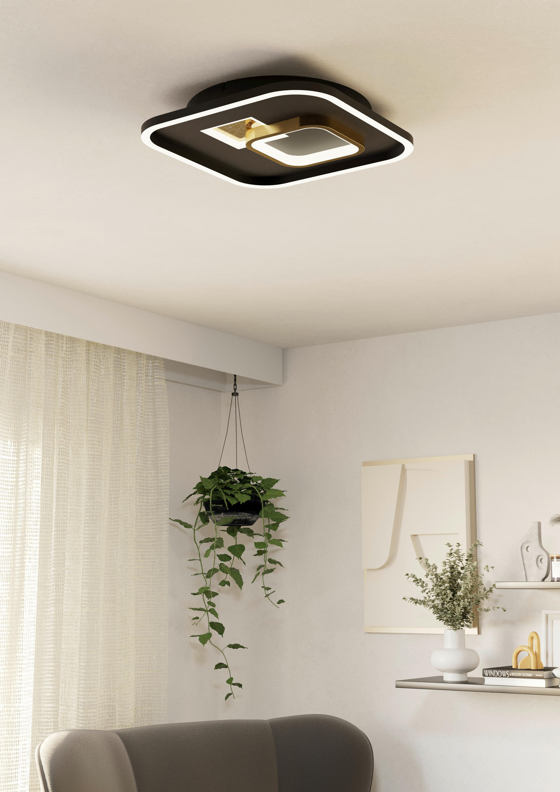 TAKLAMPA 38/38/6 cm  - svart/guldfärgad, Design, metall/plast (38/38/6cm)