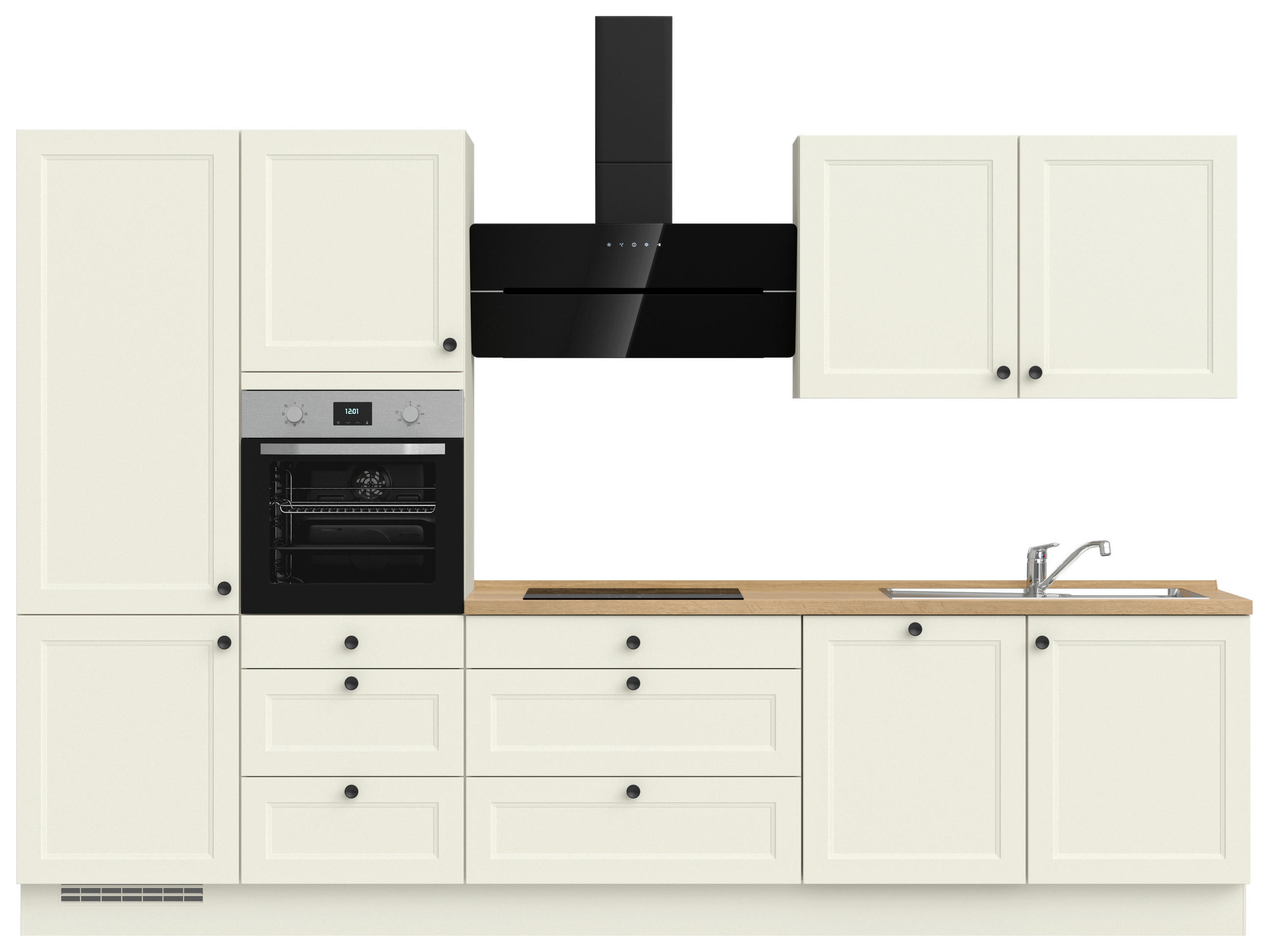 KÜCHENBLOCK 330 cm   in Weiß, Eichefarben  - Eichefarben/Schwarz, MODERN, Holzwerkstoff/Metall (330cm) - Nobilia