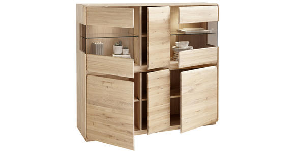HIGHBOARD Asteiche massiv Eichefarben - Eichefarben, Natur, Glas/Holz (153/138/41cm) - Linea Natura