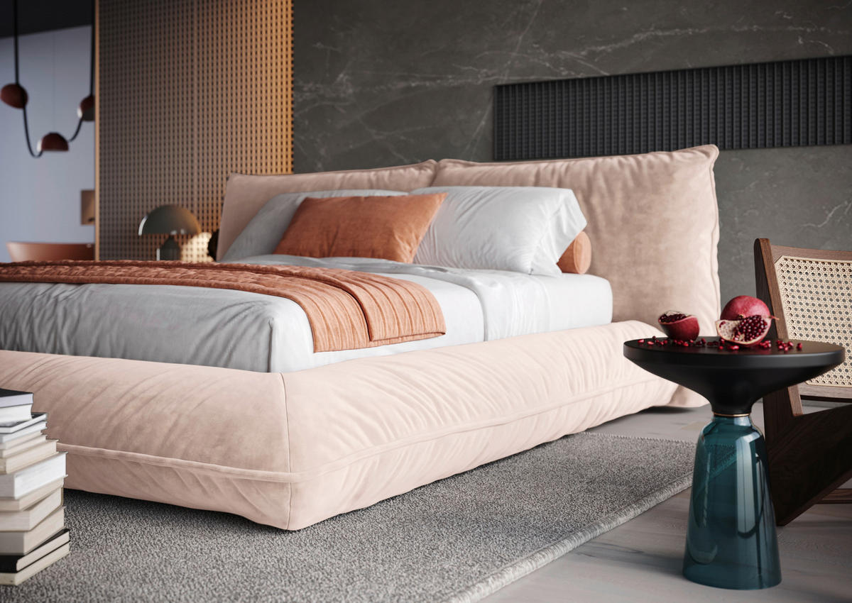 POLSTERBETT 180/200 cm,  in Hellrosa,  - Hellrosa/Schwarz, Design, Textil/Metall (180/200cm) - Belluti