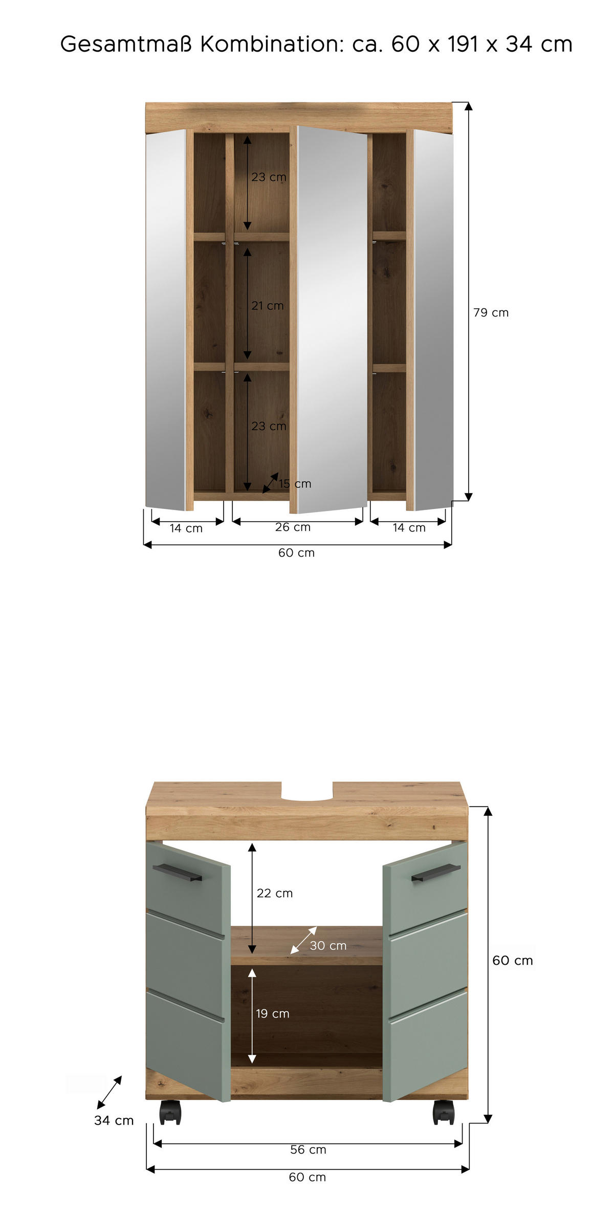 BADRUM 60 cm  - svart/ek Artisan, Trend, trämaterial/glas (60cm) - MID.YOU
