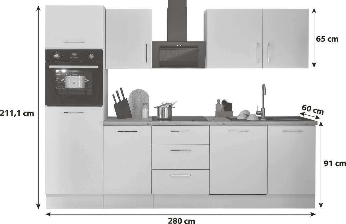 KÜCHENBLOCK 280 cm   in Weiß, Eiche Artisan  - Chromfarben/Weiß, Basics, Holzwerkstoff/Metall (280cm) - P & B