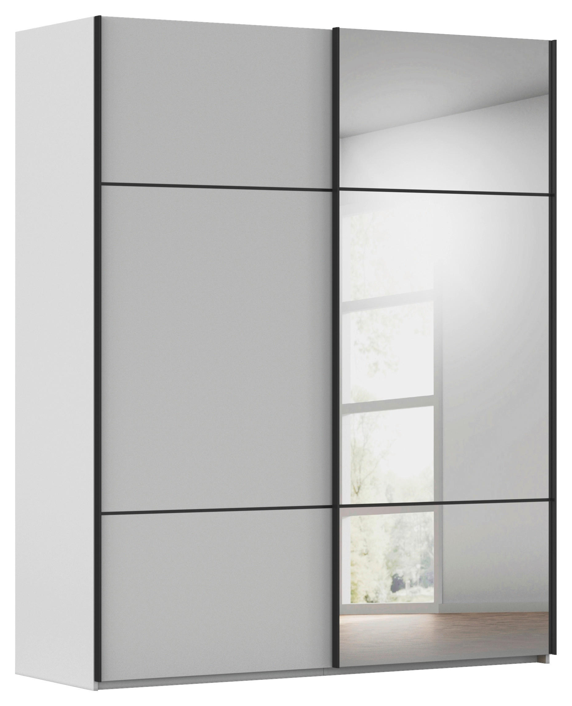 SCHWEBETÜRENSCHRANK 201/223/68 cm,  in Grau, 2 Tür(en)  - Schwarz/Grau, KONVENTIONELL, Glas/Holzwerkstoff (201/223/68cm) - Novel