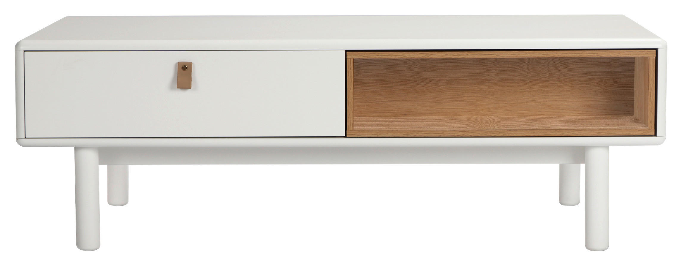 Thumbnail - Boxxx Couchtisch, Natur, Weiß, Textil, Eiche, massiv, 2 Schublade(n) Schubladen, rechteckig, rund, 60x40x120 cm, Staurau...