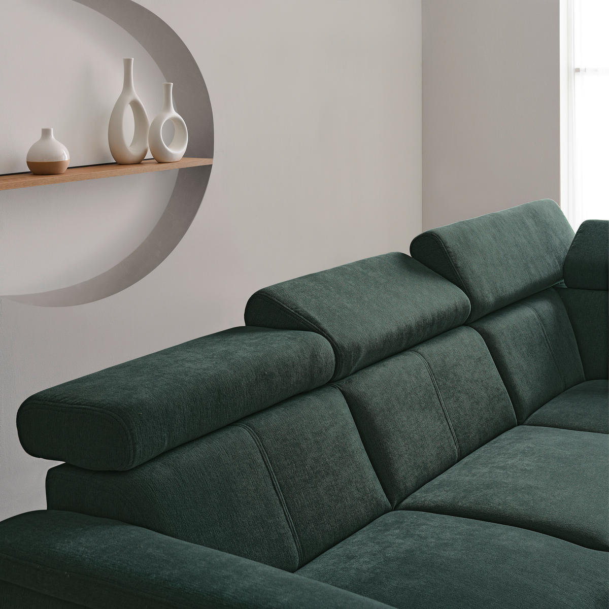 ECKSOFA in Chenille Petrol, Dunkelgrün  - Dunkelgrün/Petrol, Design, Textil/Metall (260/203cm) - Stylife