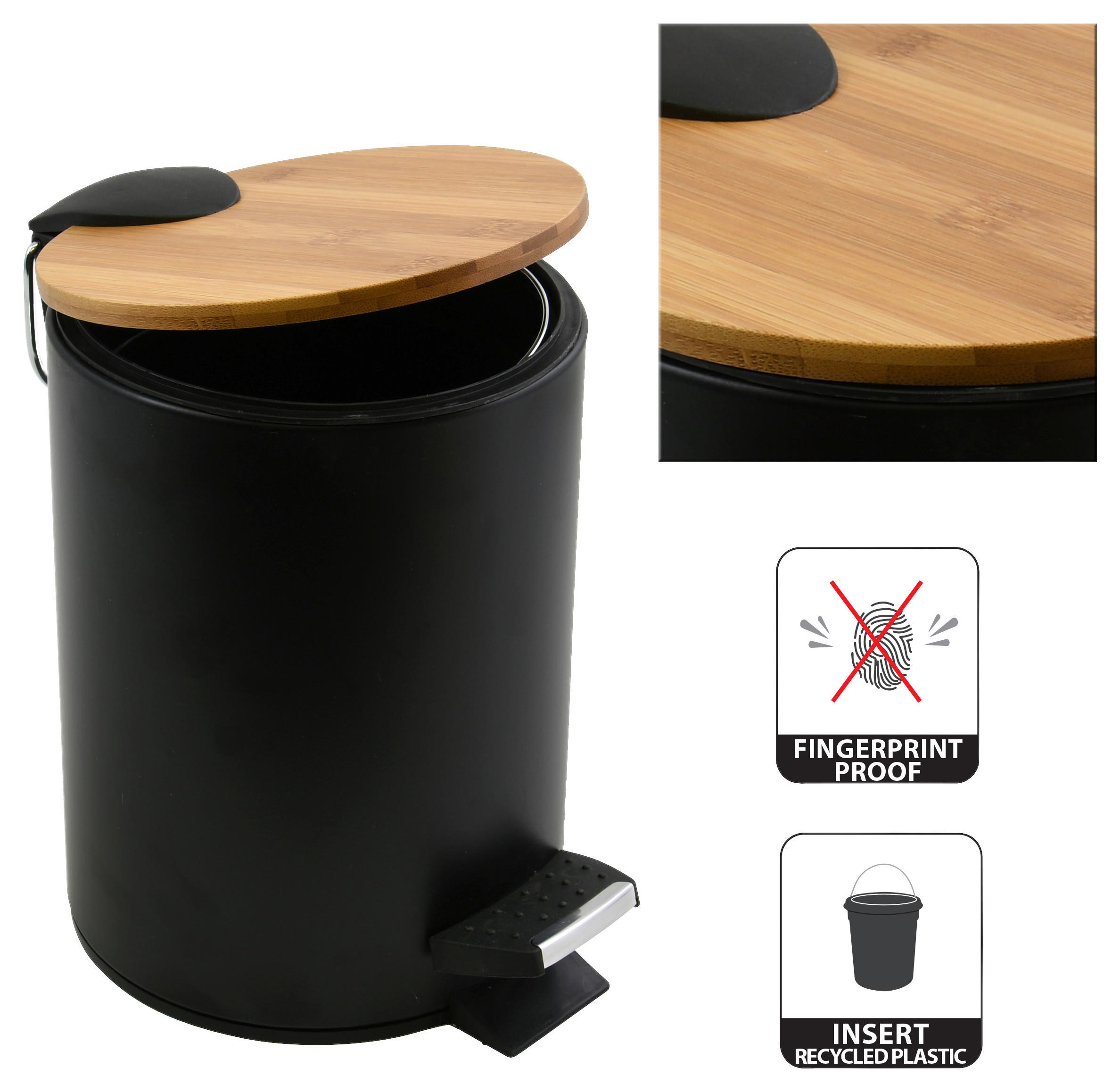 TRETEIMER ADONIS 3L MATT-BLACK 3 L  - Schwarz, KONVENTIONELL, Kunststoff/Metall (22/17/23,7cm) - Spirella