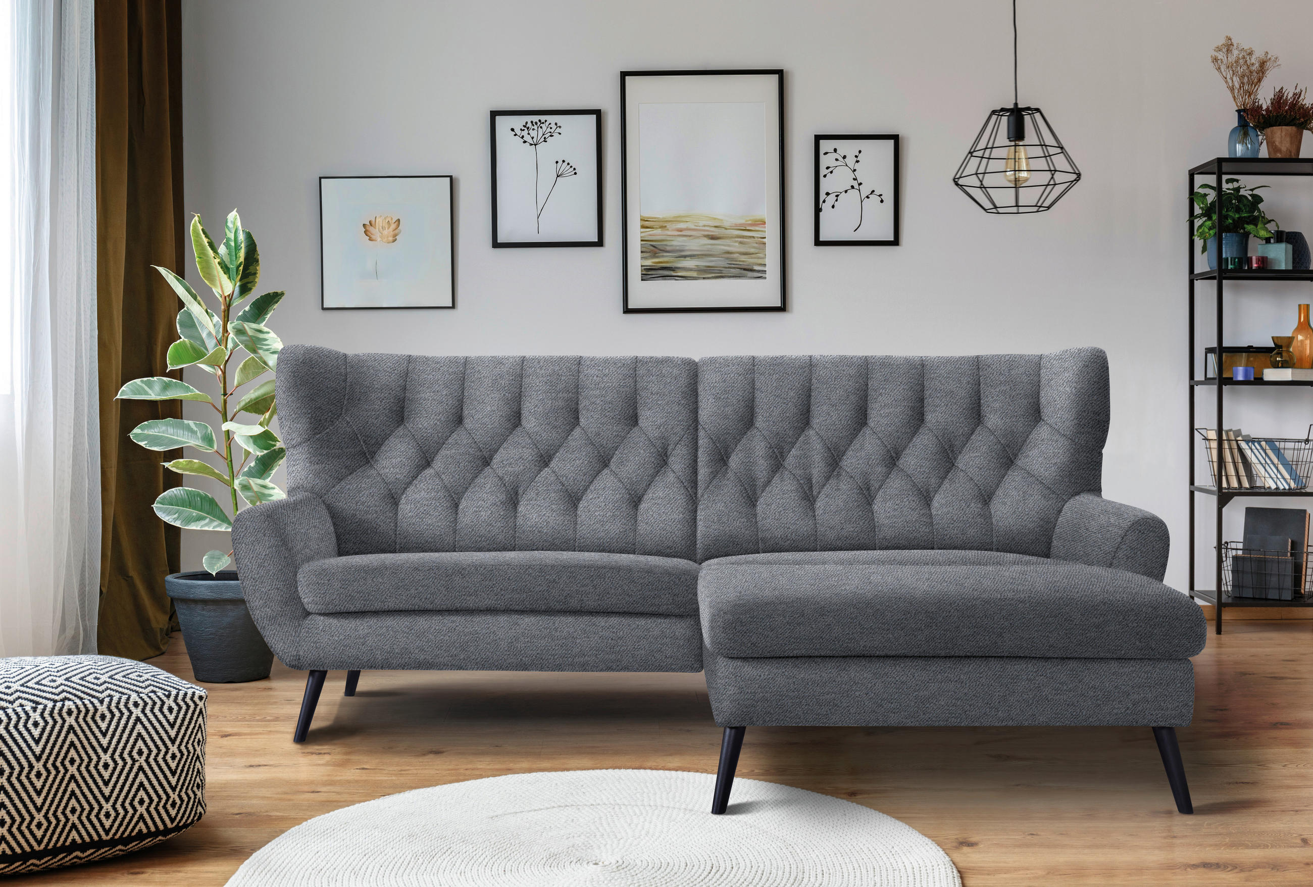 ECKSOFA in Mikrofaser Grau  - Schwarz/Grau, Design, Holz/Textil (237/165cm) - Stylife