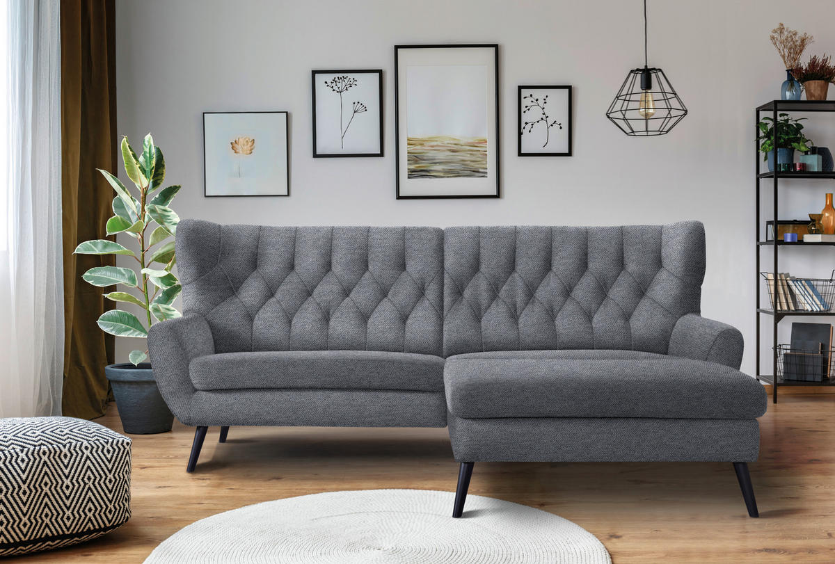 ECKSOFA in Mikrofaser Grau  - Schwarz/Grau, Design, Holz/Textil (237/165cm) - Stylife