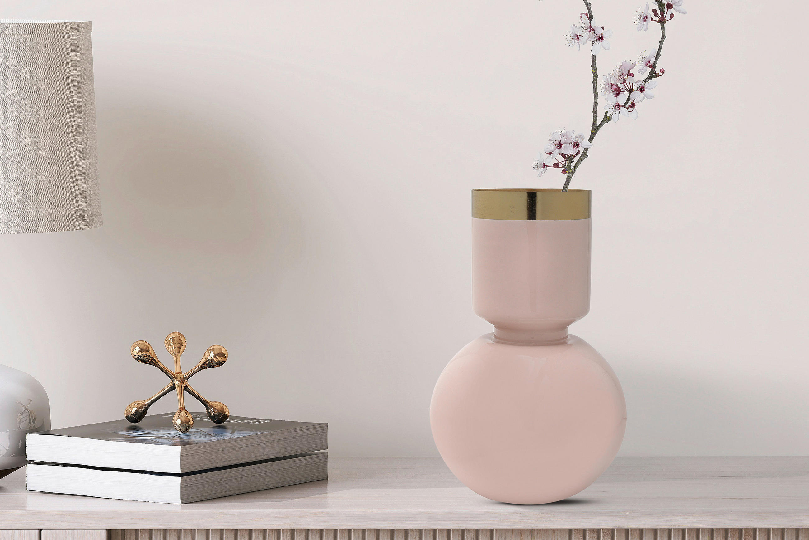 VASE 27 cm  - Hellrosa/Goldfarben, Trend, Metall (18/27cm) - Kayoom
