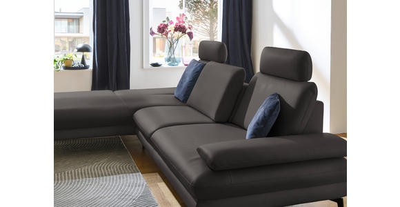 ECKSOFA in Echtleder Grau 195/308 cm - Schwarz/Grau, Design, Leder/Metall (195/308cm) - Dieter Knoll