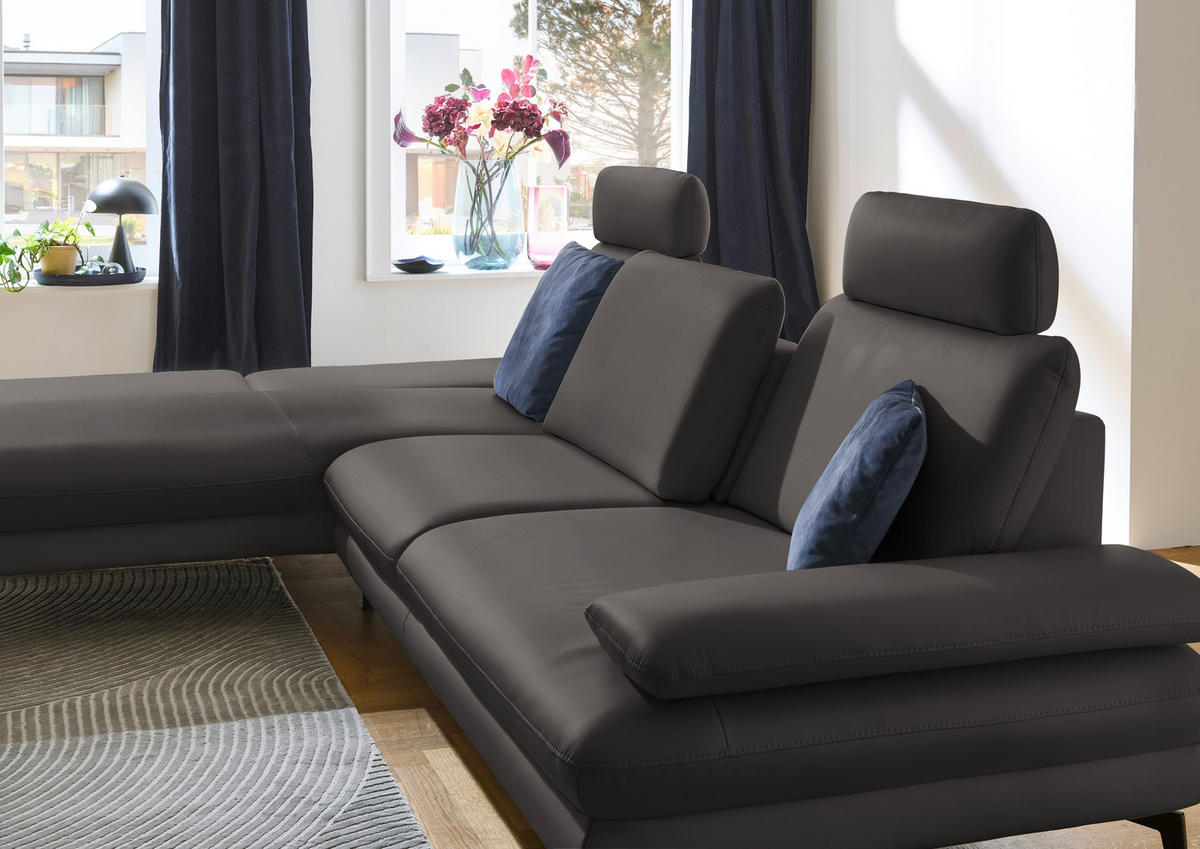ECKSOFA in Echtleder Grau  - Schwarz/Grau, Design, Leder/Metall (195/308cm) - Dieter Knoll