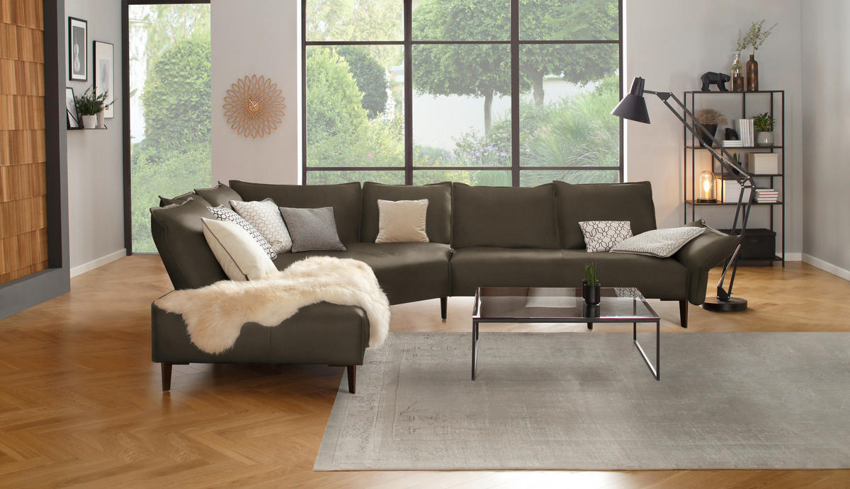 ECKSOFA in Echtleder Dunkelgrün  - Dunkelgrün/Schwarz, Design, Leder/Metall (272/340cm) - W.Schillig