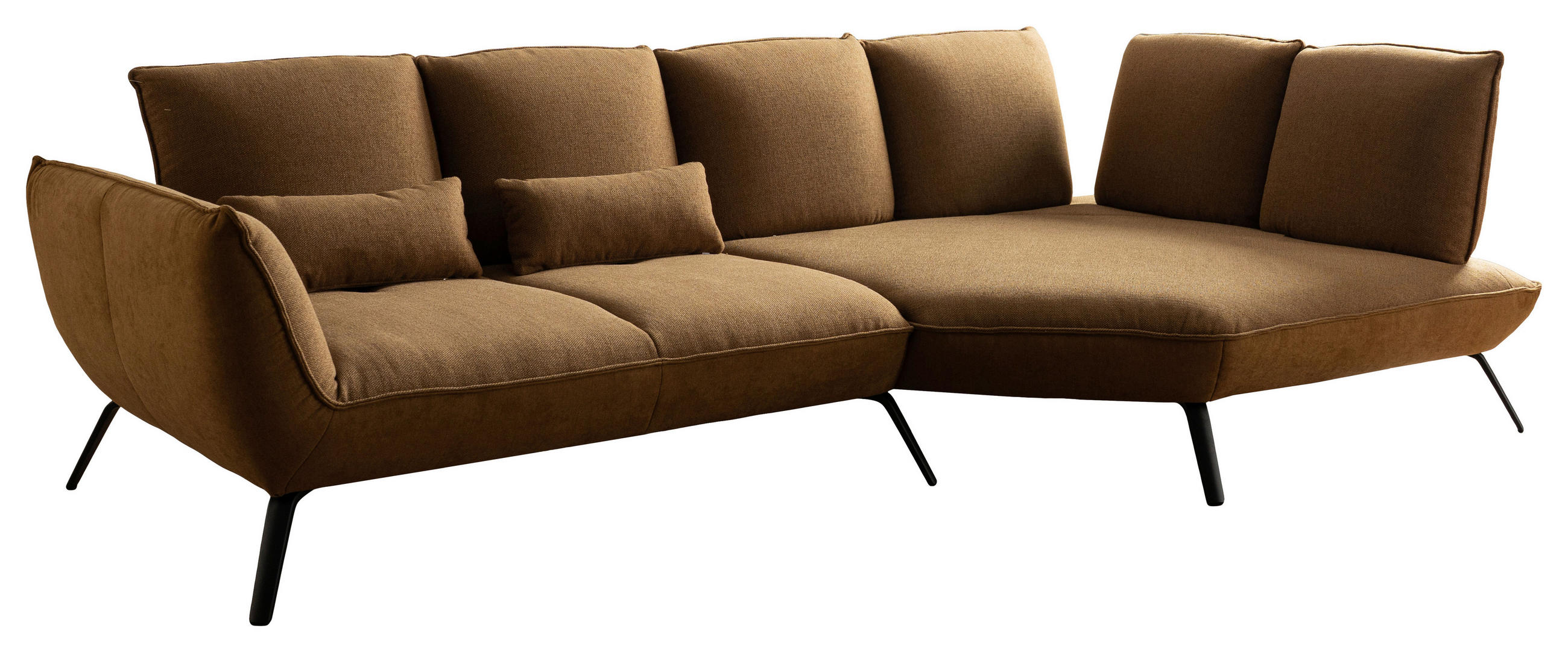ECKSOFA Braun Flachgewebe Rücken echt, Nierenkissen  - Schwarz/Braun, Design, Textil/Metall (320/169cm) - Moderano
