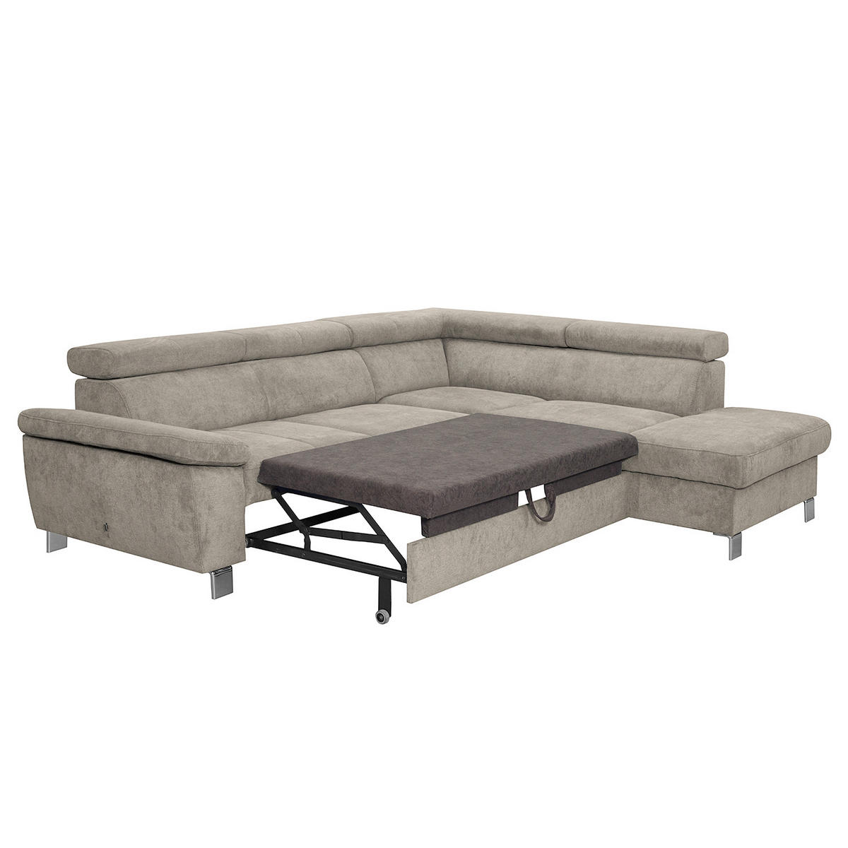 ECKSOFA Hellbraun Mikrofaser  - Chromfarben/Hellbraun, Design, Textil/Metall (248/208cm) - Livetastic