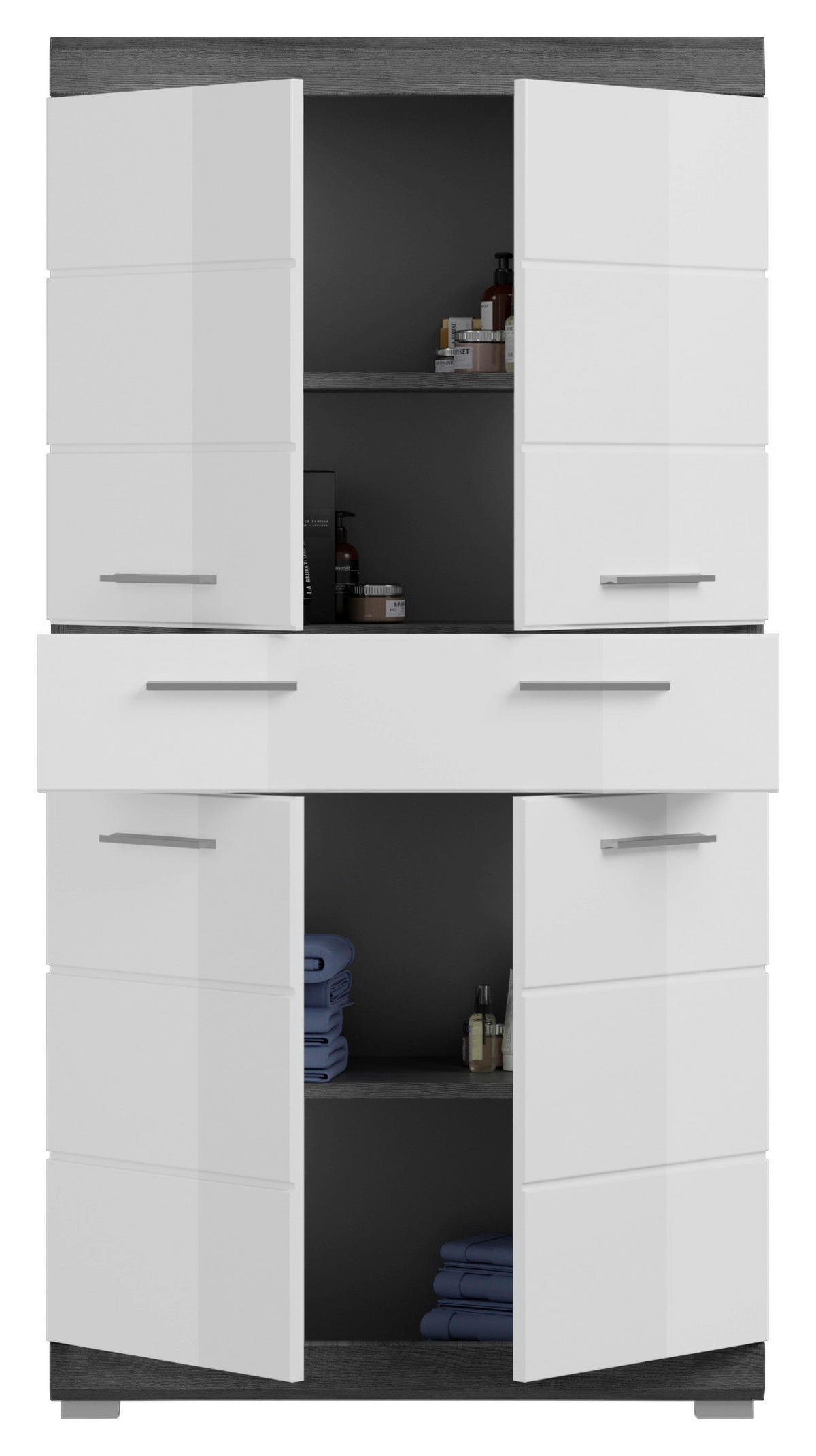 MIDISCHRANK 74/141/31 cm  - Chromfarben/Weiß Hochglanz, MODERN, Holzwerkstoff/Kunststoff (74/141/31cm) - MID.YOU