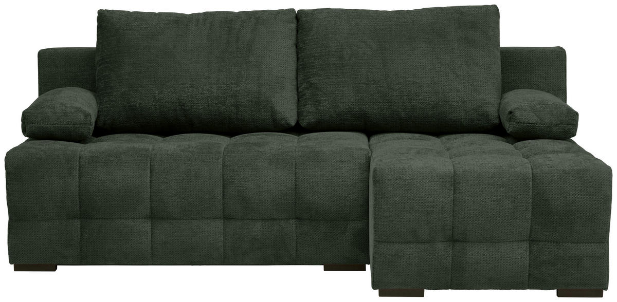ECKSOFA in Chenille Dunkelgrün  - Dunkelgrün/Schwarz, MODERN, Kunststoff/Textil (204/145cm) - home24