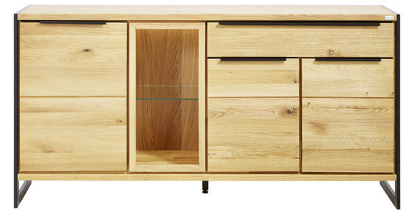 SIDEBOARD Wildeiche massiv Eichefarben - Eichefarben/Schwarz, Natur, Glas/Holz (178,2/90/41cm) - Linea Natura