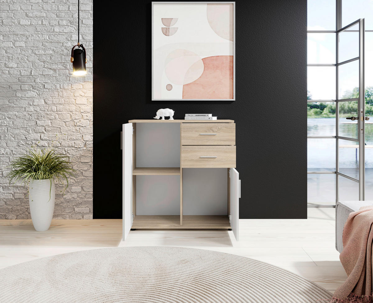 KOMMODE Bobby  in 80/82/35 cm  - Silberfarben/Schwarz, KONVENTIONELL, Holzwerkstoff/Kunststoff (80/82/35cm) - Carryhome