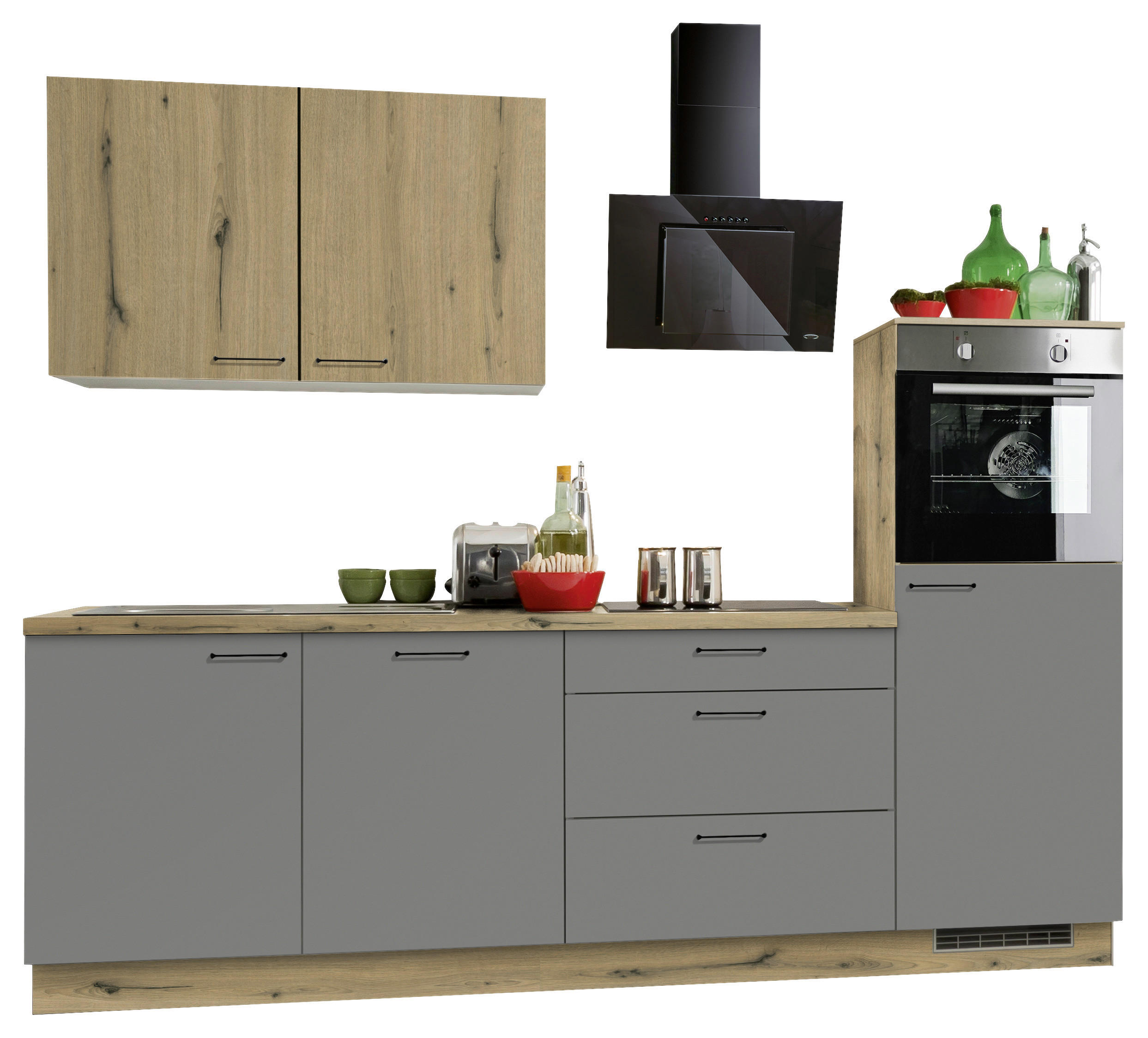 KÜCHENBLOCK 270 cm   in Anthrazit, Eichefarben  - Eichefarben/Anthrazit, KONVENTIONELL, Holzwerkstoff/Metall (270cm) - Welnova