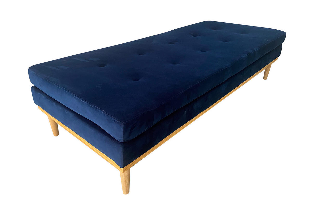 CHAISELONGUE Samt Blau  - Blau/Naturfarben, MODERN, Holz/Textil (180/42/75cm) - Livetastic